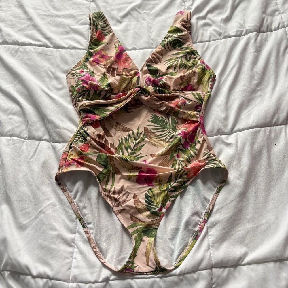 Womens Floral Pink Green One Piece Bikini Swimsuit Summer‎ Beach Resortwear